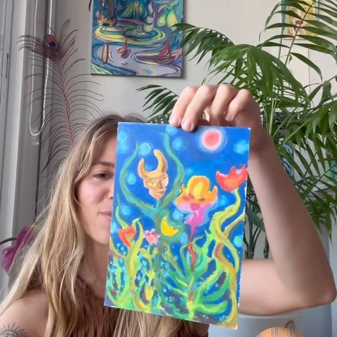 Instagram post by @eeye.see: Own your little universe 🌌🌿 . . . . . #art #artreel #surrealism #oilpastel #artist